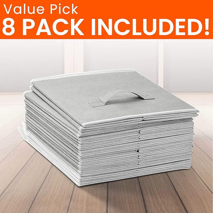 Criusia Storage Cubes - 11 Inch Heavy Duty Fabric Closet Bins for Shelves, Cube Organizer - 8 Pack Collapsible Decorative Storage Bins Baskets for Organizing Clothes Blankets Toys (Grey)