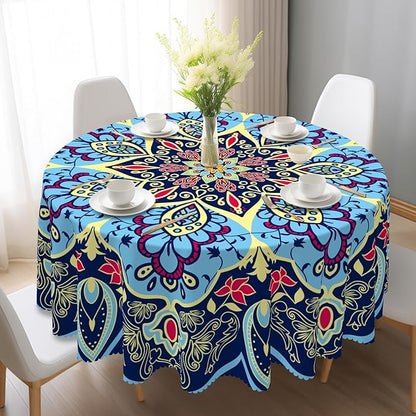 Eikione Round Tablecloth, Boho Tablecloth Waterproof and Wrinkle-Free, Boho Table Covers, Summer Decorations for Home 70inch