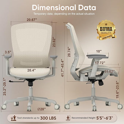 ELABEST Mesh Office Chair,Ergonomic Computer Desk Chair,Sturdy Task Chair- Adjustable Lumbar Support & Armrests,Tilt Function,Comfort Wide Seat,Swivel Home Office Chair
