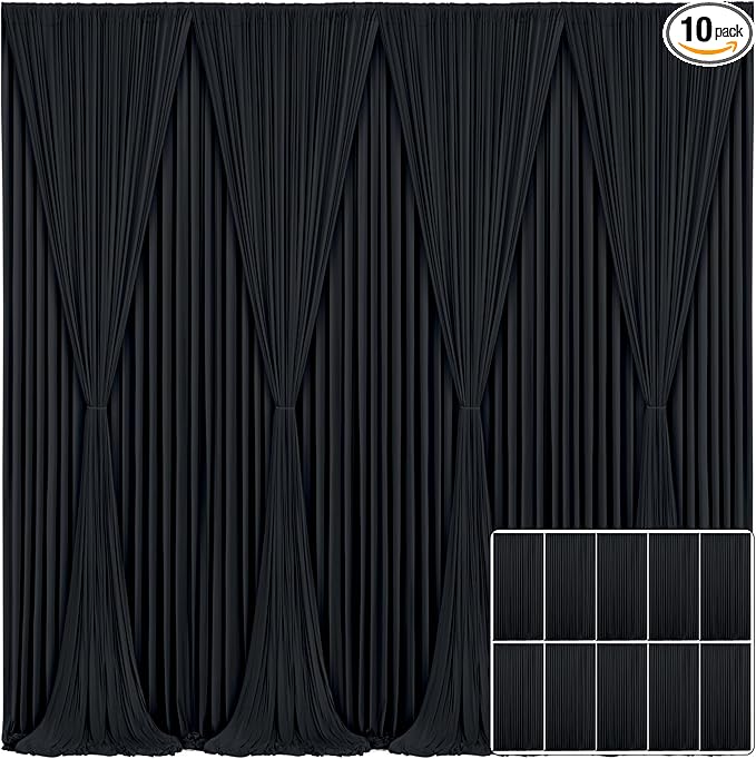 10 Panels Black Backdrop Curtain for Parties Wrinkle Free Black Photo Curtains Backdrop Drapes Fabric Decoration for Birthday Party Wedding 50ft(W) x 10ft(H)