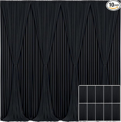 10 Panels Black Backdrop Curtain for Parties Wrinkle Free Black Photo Curtains Backdrop Drapes Fabric Decoration for Birthday Party Wedding 50ft(W) x 10ft(H)