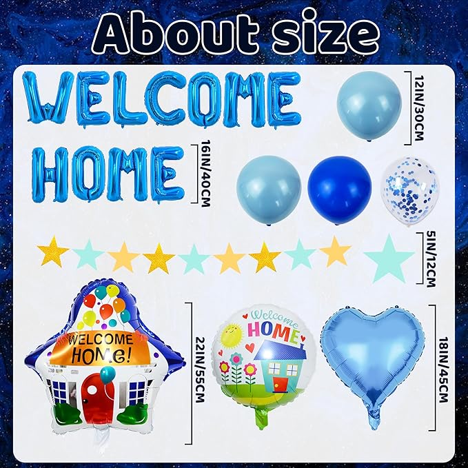 Welcome Home Decorations 26 Pcs Party Decorations Include Welcome Home Banner Latex Round Love Foil Balloons, Pull Flower, Suitable for Home Party Decorations