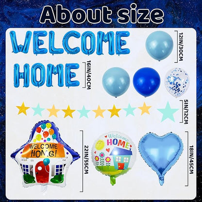 Welcome Home Decorations 26 Pcs Party Decorations Include Welcome Home Banner Latex Round Love Foil Balloons, Pull Flower, Suitable for Home Party Decorations