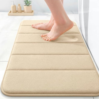 OLANLY Memory Foam Bath Mat 24x16, Super Soft Absorbent Bathroom Rugs, Quick Dry, Machine Washable Shower Floor Rugs, Bathmat Carpet, Bathroom Home Decor Accessories, Beige