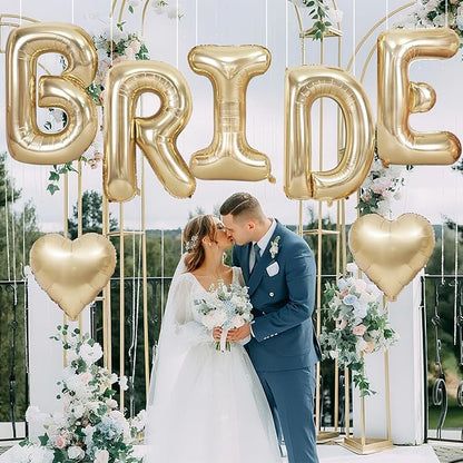 40inch Champagne Gold BRIDE Letter Balloons, Giant Light Gold Bride Foil Helium Balloon Banner with Heart Balloon for Bride to Be Wedding Engagement Bridal Shower Gold Bachelorette Party Decoration