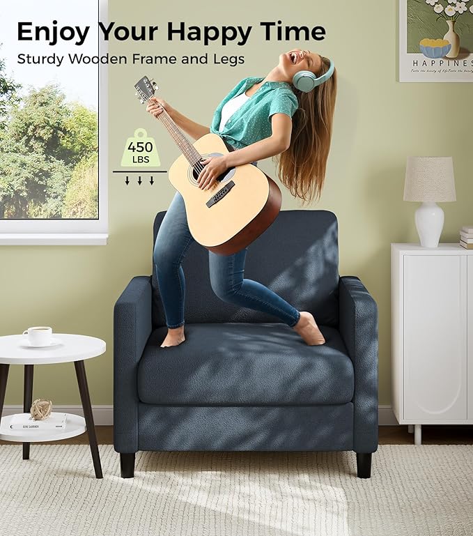 Sofa Accent Chair, 33" Reading Chair for Bedroom, Tool-Free Setup Living Room Accent Chairs, Comfy Arm Chairs Living Room, All-Wood Reading Nook, Slate Blue