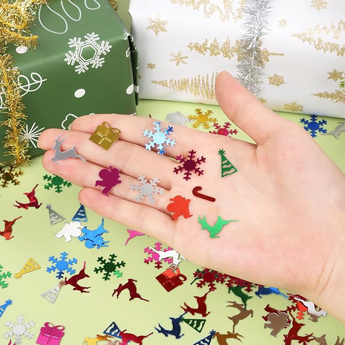 CCINEE Christmas Glitter Confetti Metallic Foil Table Scatters Confetti Snowflake Santa Elk Hat Gift Box Glitter Sequins for Christmas Decorations Party Supplies, 180g