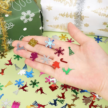 CCINEE Christmas Glitter Confetti Metallic Foil Table Scatters Confetti Snowflake Santa Elk Hat Gift Box Glitter Sequins for Christmas Decorations Party Supplies, 180g
