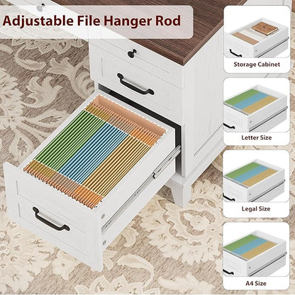 GarveeHome Executive Desk with Drawers, Farmhouse Home Office Desk with Charging Station, 53.54 in Wooden Computer Desk with File Cabinet Storage for Work Study Writing,White Walunt
