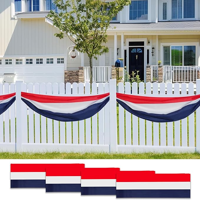 HOOSUN 4 Pack 2x20 Ft Patriotic Bunting American Flags for Outside,Patriotic Decorations Outdoor,USA Flags Presidents Day Decorations,4th of July decor Red White and Blue Banner for Porch