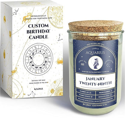 Birthday Candles - Custom Birthdate Astrological Zodiac Scented Candles. Astrology Gifts. All Natural Soy Wax. 75+ Hour Burn Time. Made in USA - January 29