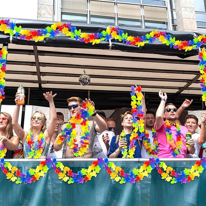 Pride Accessories, 24pcs LGBTQ Floral Leis Decorations Bulk, Rainbow Pride Month Silk Flower Leis Stuff, LGBT Gay Lesbian Accessories for Pride Parade Tropical Hawaiian Luau Party Decorations