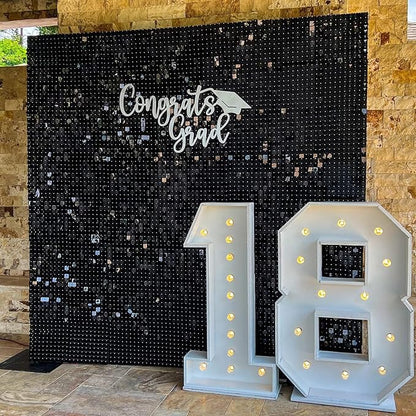 COKAOBE Black Shimmer Wall Backdrop, 24PCS Square Sequin Shimmer Backdrop Panel, Photo Backdrops for Birthday, Anniversary, Wedding, Graduation & Bachelorette Party Decoration