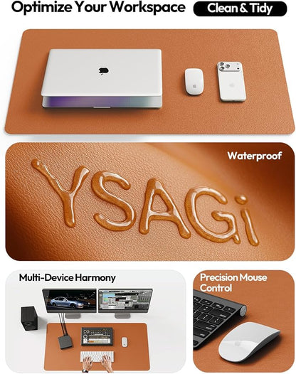 YSAGi Desk Pad Protector, Large Mouse Mat, Non-Slip PU Leather Waterproof Laptop Desk Blotter/ Writing Pad for Office and Home (23.6" x 13.8", Brown)