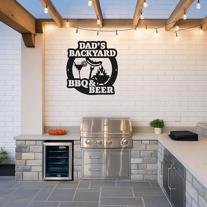 Personalized Barbecue Metal Sign, Custom Name Grill Cut Sign for Outdoor Kitchen and Patio, Rustic Backyard BBQ Wall Decor