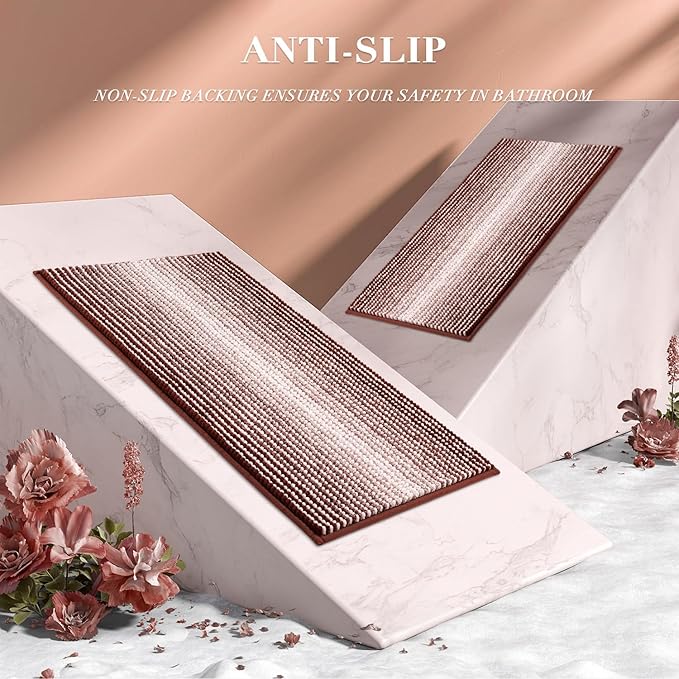 Bathroom Rugs and Mats Sets, 2 Piece Thick Absorbent Chenille Bath Mat Rug Set Non Slip, Soft Shaggy Bath Room Floor Mats for Bathroom, Machine Washable (Burgundy Red, 20" x 47" Plus 16" x 24")