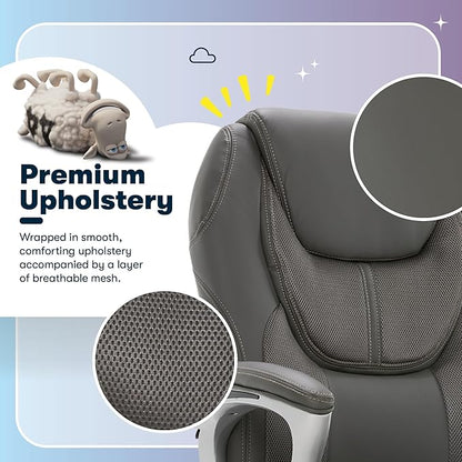 Serta Amplify Executive Office Chair with Faux Leather and Mesh, Adjustable Ergonomic Comfy Seat with Lumbar Support, Modern Computer DeskChairs, Swivel Rolling Wheels, Duo Gray