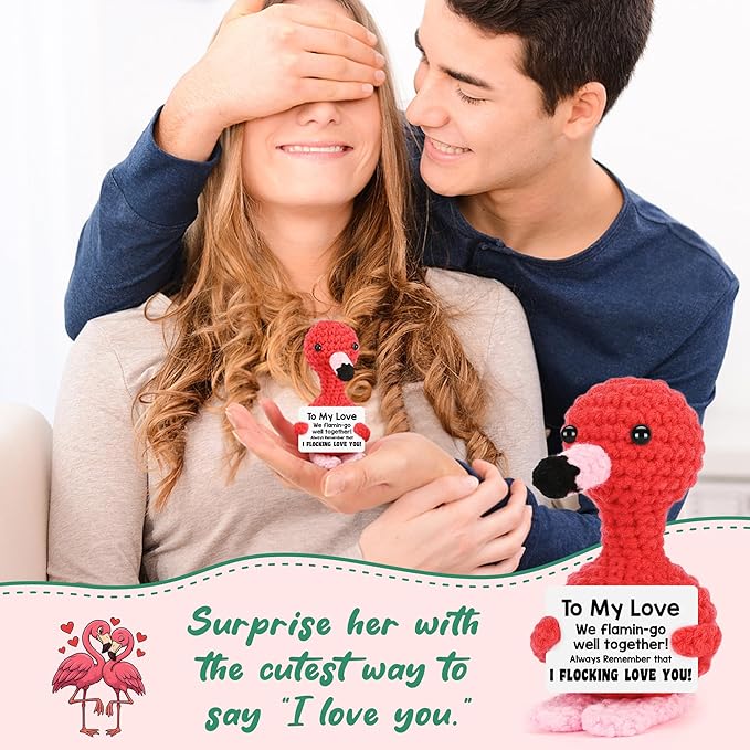 Anniversary Women Gifts for Girlfriend Wife Christmas Stocking Stuffers Gifts for Her Valentine's Day Birthday I Love You Romantic Gift for Couple Easter Funny Handmade Crochet Animals Flamingo Decor