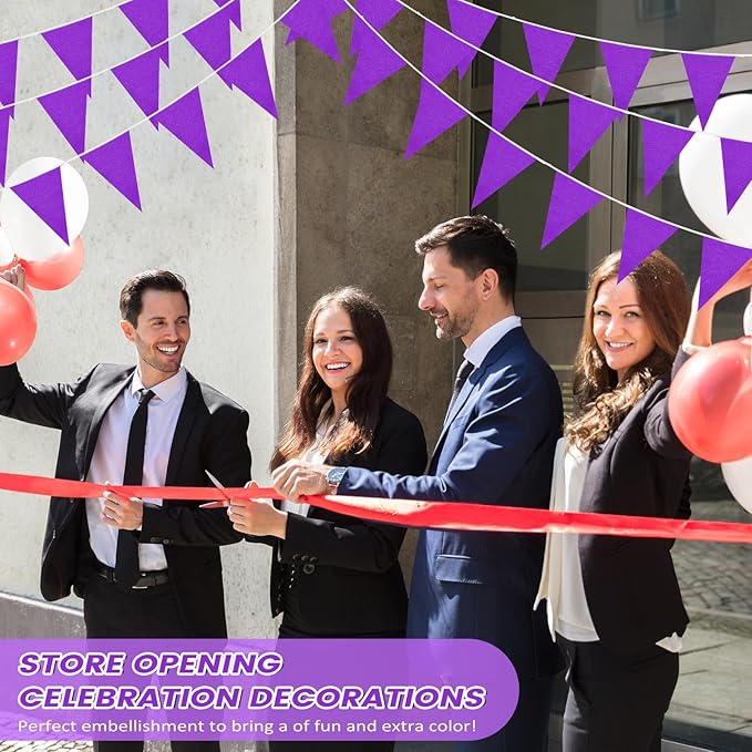 100 Feet Pennant Banners Flags 75 Solid String Triangle Flags for Grand Opening, Carnival Theme Birthday Party Decoration Outdoor Events Classroom Decoration(Purple)