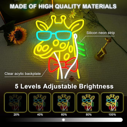 Lucunstar Giraffe Neon Sign Music LED Sign for Wall Giraffe Decor for Bedroom Studio Live House Animal Neon Light Up College Room Music Gifts for Animal Lovers Teens