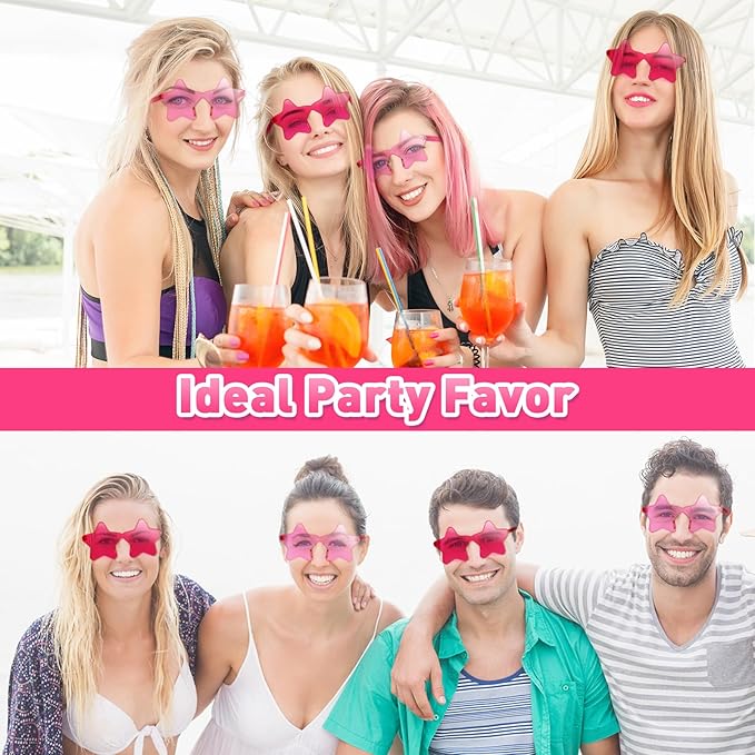 10/20/30/40 Pack Star Sunglasses Rimless Transparent Pentagram Shaped Sunglasses Bulk Party Favor Glasses for Women (20, Pink, Hot pink)