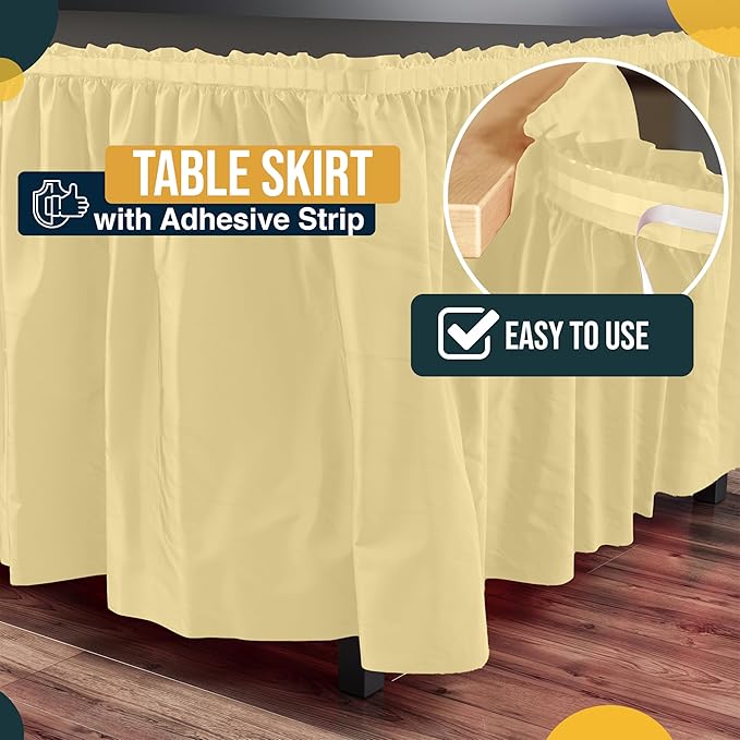 Exquisite Ruffle Table Skirt Light Yellow 6 Pack 14 Ft Long Table Skirts for Rectangle Tables 6ft Plus or Round Tables Skirts with Adhesive Strip for Gender Reveal Decor & Happy Birthday Parties