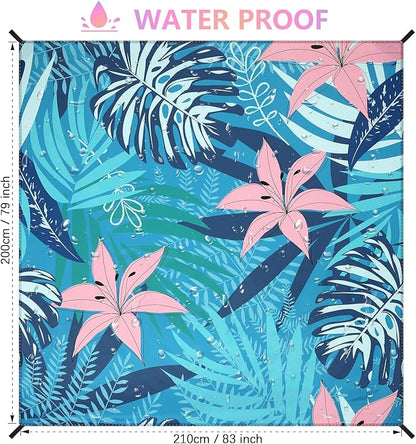 Beach Blanket Waterproof Sandproof Beach Mat 79" X 83"/10'x9'for 2-8 Adults Quick Drying Outdoor Picnic Mat Beach Accessories for Travel, Camping, Hiking
