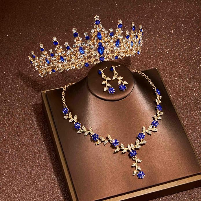 Kamirola Tiaras and Crowns for Women,Tiaras Earrings Necklace, Crystal Bridal Jewelry Set (TR48)