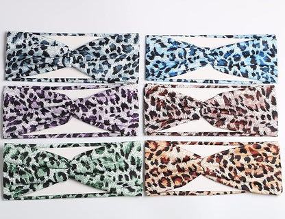 6PCS Women Leopard Boho Headbands,Boho Floal Style Criss Cross Head Wrap,Wide Top Knot Turban Hair Band (Leopard print)