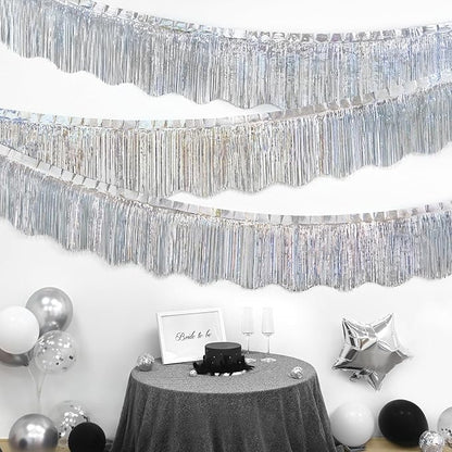 LOLStar 6 Pack Silver Foil Fringe Garland Christmas Party Decorations, 59Ft Tinsel Streamers Shiny Silver Wall Hanging Tinsel Fringe Banners for Wedding Birthday Anniversary New Year Party Decor