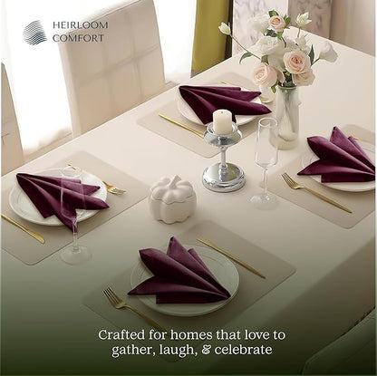 Burgundy Wine Cloth Napkins 18"x18", Set of 6-100% Cotton, Soft, Absorbent, Durable, Reusable, Washable - Hemstitch Mitered Edges - Ideal for Weddings, Receptions, Holiday Events