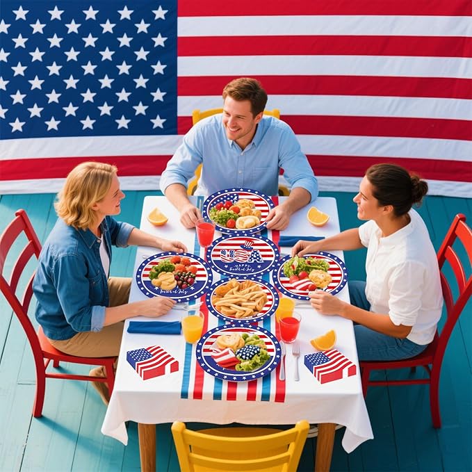 100Pcs 4th of July Oval Paper Plates and Napkins,10" x 12" Large Disposable Independence Day Plates for July Fourth Patriotic Party