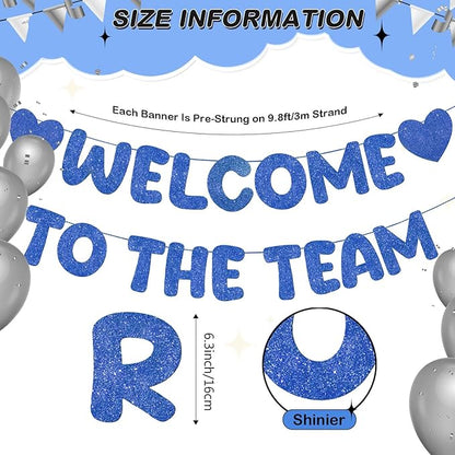 Fulmoon Pre Strung Welcome to The Team Banner with Two Heart Signs, NO DIY, Glitter Welcome Party Supplies for New Employee, Coworker, Colleague, Staff, Team Member Office Decorations(Navy Blue)