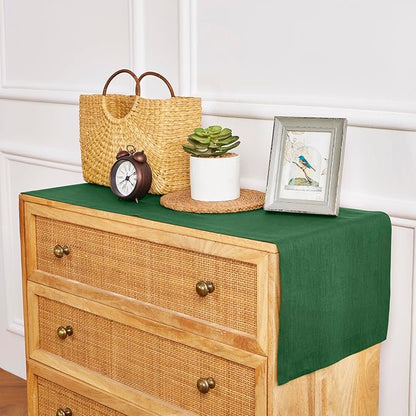 Solino Home Linen Table Runner 36 Inches - 100% Pure Linen Pine Green Table Runner 14 x 36 Inch Ideal for Dresser and Coffee Tables - Fall, Autumn, Christmas, New Year - Fete