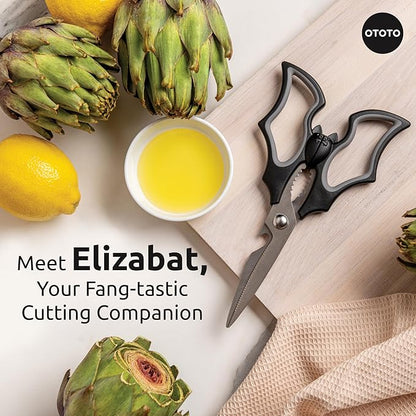 OTOTO Elizabat Kitchen Scissors - Halloween Goth Cute Bat Kitchen Shears, Gothic Scissors Utensils - Spooky Bats Halloween Gifts, Cute Gadgets
