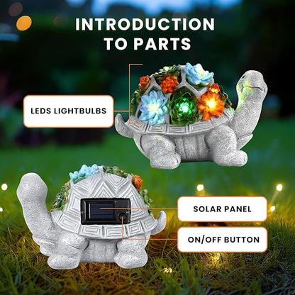 HOM Solar Turtle Statue - Solar Powered Turtle for Garden Decor with LED - Waterproof Solar Lights Outdoor for Patio, Yard, Porch