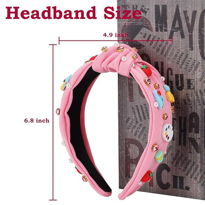 Teacher Headbands for Women, Teacher Appreciation Gifts, Pearl Rhinestone Back to School Headband for Girls, Jeweled Top Knot Embellished Hairband, Teacher Hair Accessories Outfits (Pink)