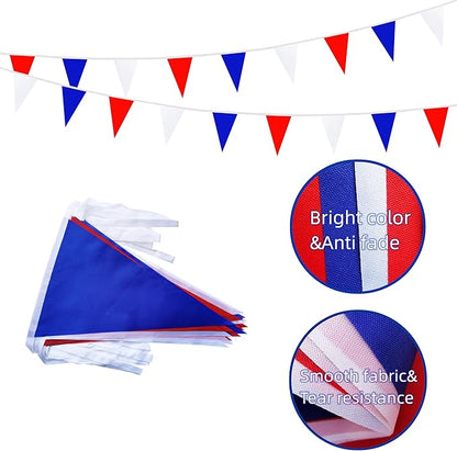 100 Feet 60 Pcs Red White and Blue Pennant Banner Flags String Hanging Triangle DIY Flags, Bunting Streamers Decorations for Grand Opening, Birthday, Wedding Celebration (Red White & Blue)