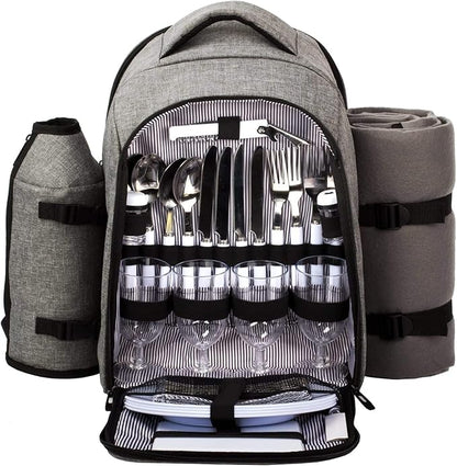 Hap Tim Picnic Basket Backpack for 4 Person with Insulated Cooler Compartment, Wine Holder, Fleece Blanket, Cutlery Set, Engagement Gifts for Couples, Bridal Shower Gift, Wedding Registry Gifts (3263)