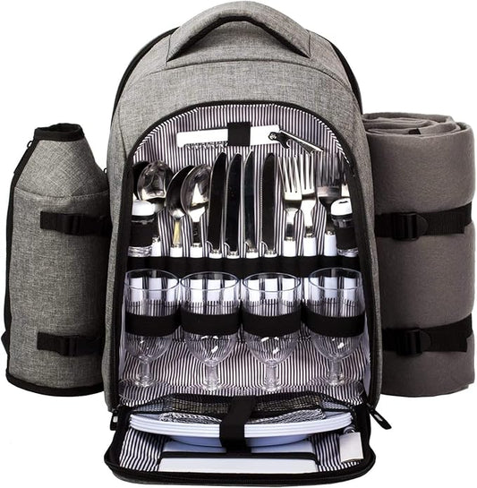 Hap Tim Picnic Basket Backpack for 4 Person with Insulated Cooler Compartment, Wine Holder, Fleece Blanket, Cutlery Set, Engagement Gifts for Couples, Bridal Shower Gift, Wedding Registry Gifts (3263)
