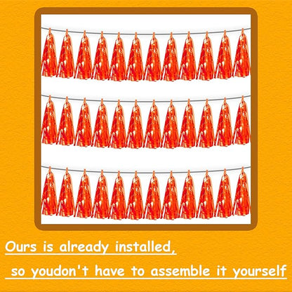 3P Orange Tassel Banner Garland Metallic Foil Fringe Banner Tinsel Tassels Streamer Banner Backdrop for Parade Floats, Graduation Decorations, Father's Day, Fall, Thanksgiving Party Decoration
