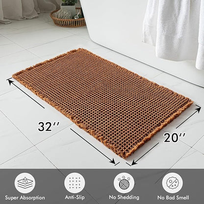 MIULEE Set of 2 Waffle Bathroom Rugs, Fall Boho Bath Rugs Non Slip Washable, Super Absorbent Bath Mats, Ultra Soft Rubber Backed Shower Mats for Bathroom Floor, Tub and Shower, Terracotta, 20x32 Inch