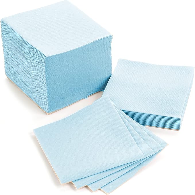 AMERICAN HOMESTEAD Light Blue Cocktail Napkins - Premium 4" x 4" Disposable Linen-Like Beverage Napkins - Bulk Square Party Bar Serviettes for Weddings, Parties, and Events- 100 Count