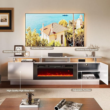 80" TV Stand & Entertainment Center, Media Console with Storage Cabinet, Fits TVs up to 90", Modern Living Room Furniture, 36" Electric Fireplace (Grey+Black)