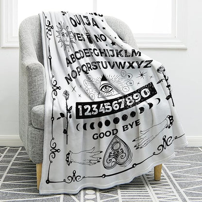 Jekeno Ouija Board Blanket Gifts for Women Men Kids Girls Boys Mother's Day for Mom Dad Home Bedroom Gothic Witch Decor Soft Throw Blankets White 50"x60"