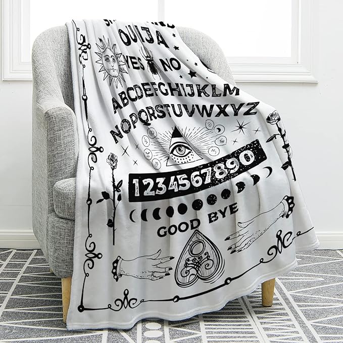Jekeno Ouija Board Blanket Gifts for Women Men Kids Girls Boys Halloween Christmas Home Bedroom Living Room Decor Soft Comfort Lightweight Throw Blankets White 60"x80"