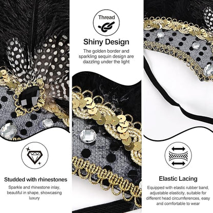 Women's Carnival Feather Headpieces Sequin Headdress for Wedding Masquerade Party Cosplay Feather Headbands