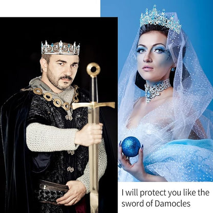 VELSCRUN 2 Pcs Tiara Crown for Men Women, Blue Crowns for Men Metal, King Queen Crown Tiaras, Prince Crown Princess Tiaras for Girls, Birthday Prom Wedding Halloween Party Hair Accessories