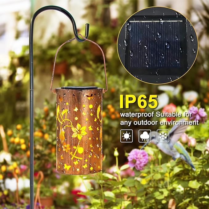 Christmas Gifts for Women, 2 Pack Solar Lanterns Outdoor Waterproof Hummingbirds Birthday Gifts for Women Mom Grandma Garden Decor Hanging LED Decorative Light for Patio Yard Lawn Gardening Gifts