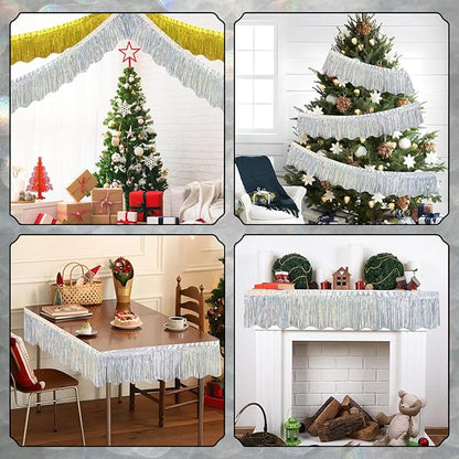 LOLStar 6 Pack Silver Foil Fringe Garland Christmas Party Decorations, 59Ft Tinsel Streamers Shiny Silver Wall Hanging Tinsel Fringe Banners for Wedding Birthday Anniversary New Year Party Decor